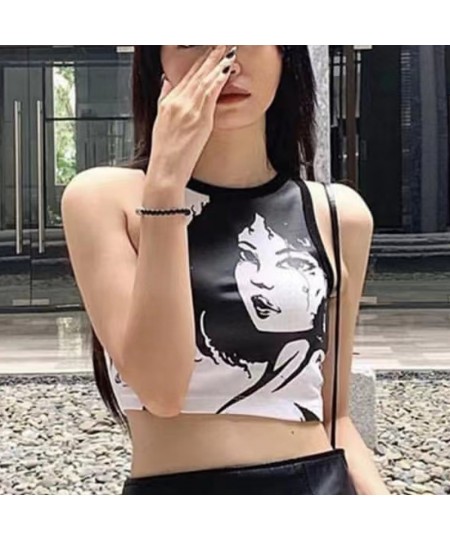 Sexy Y2k Aesthetic Vintage Harajuku Slim Tank Top For Women 2022 Summer Personality Grunge Print Sleeveless Crop Tops $21.98 ...