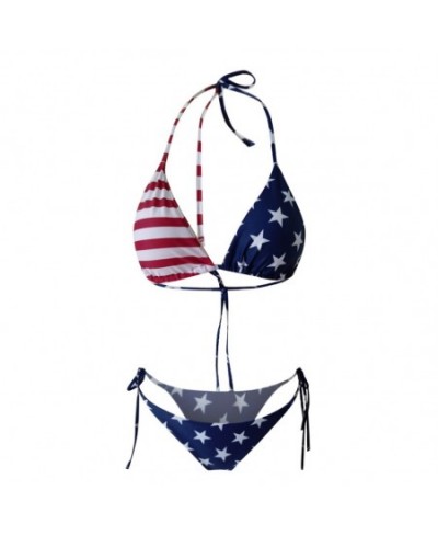 Women American Flag Swimsuit Bikini Set Sexy Bra G-string Bikini Split Swimwear Female Low Waist Bathing Suit Trajes De Baño ...