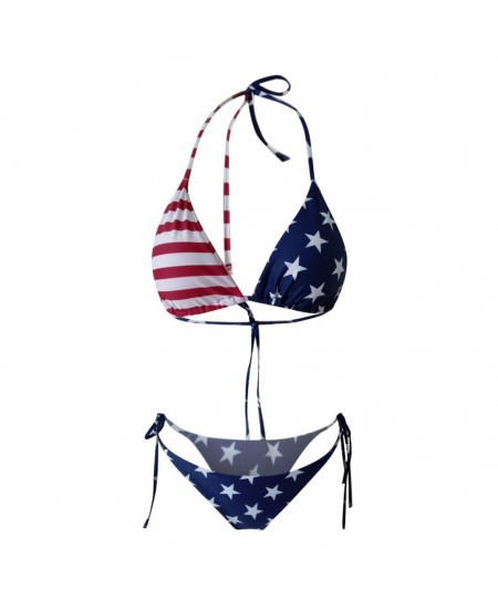 Women American Flag Swimsuit Bikini Set Sexy Bra G-string Bikini Split Swimwear Female Low Waist Bathing Suit Trajes De Baño ...