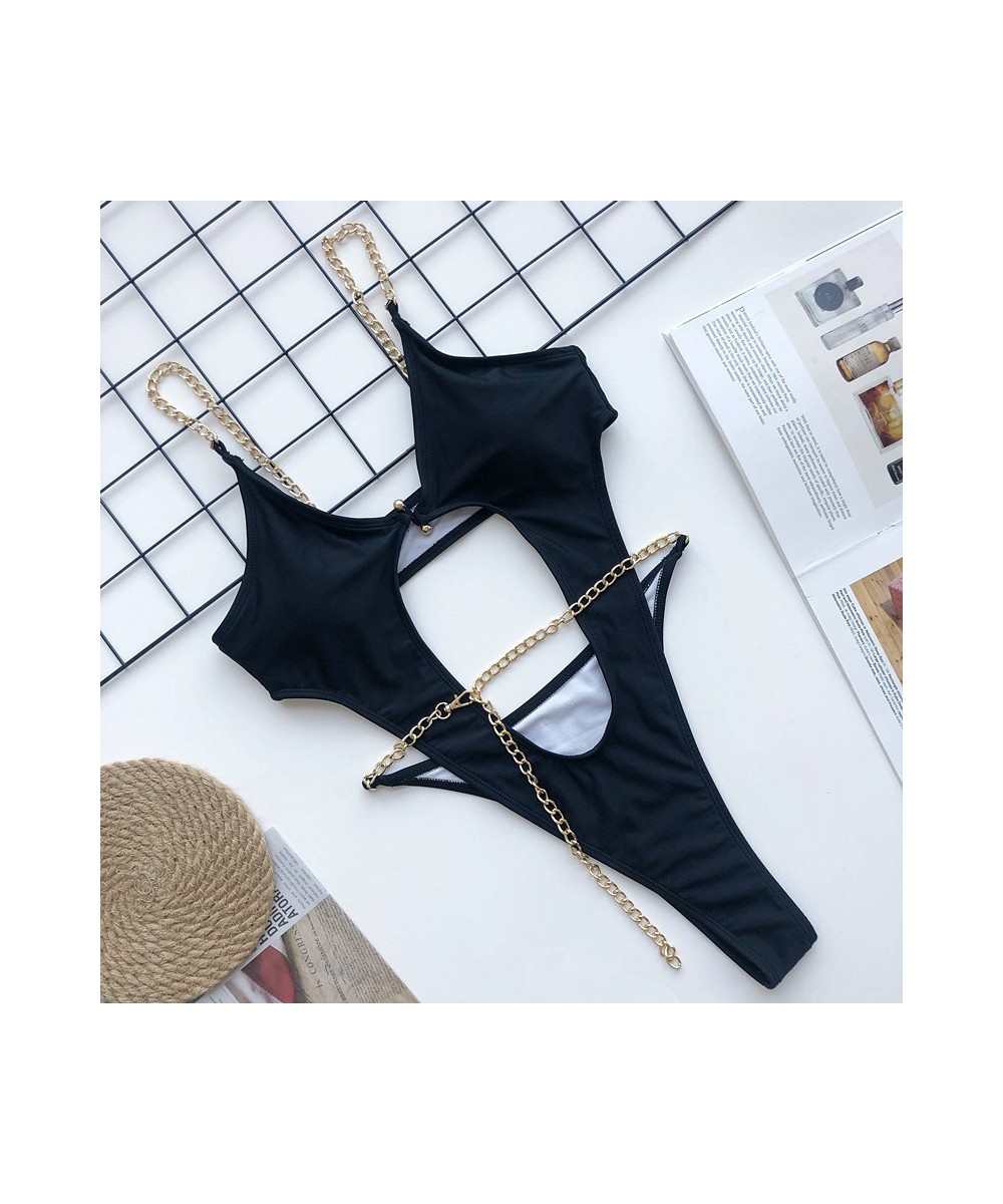 2023 Sexy One Piece Swimwear Swimsuit Hollow Out Bathing Suit Metal Chain Bikini High Cut Thong Women Biquini Swimsuit $24.16...