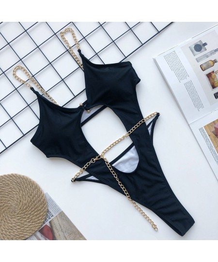 2023 Sexy One Piece Swimwear Swimsuit Hollow Out Bathing Suit Metal Chain Bikini High Cut Thong Women Biquini Swimsuit $24.16...