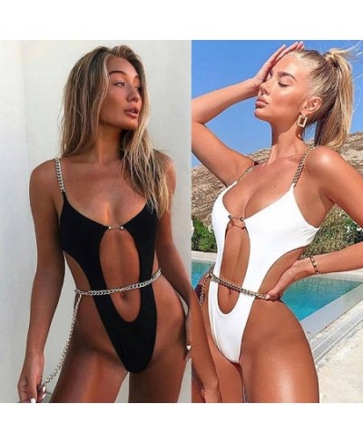 2023 Sexy One Piece Swimwear Swimsuit Hollow Out Bathing Suit Metal Chain Bikini High Cut Thong Women Biquini Swimsuit $24.16...