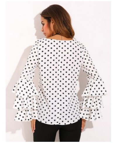 Women's Blouse Summer Polka Dot Print Flare Sleeve Chiffon Blouse Shirt Tops Women O Neck Long Sleeve Blouse Tops Plus Size 5...