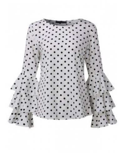 Women's Blouse Summer Polka Dot Print Flare Sleeve Chiffon Blouse Shirt Tops Women O Neck Long Sleeve Blouse Tops Plus Size 5...