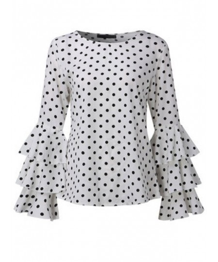 Women's Blouse Summer Polka Dot Print Flare Sleeve Chiffon Blouse Shirt Tops Women O Neck Long Sleeve Blouse Tops Plus Size 5...