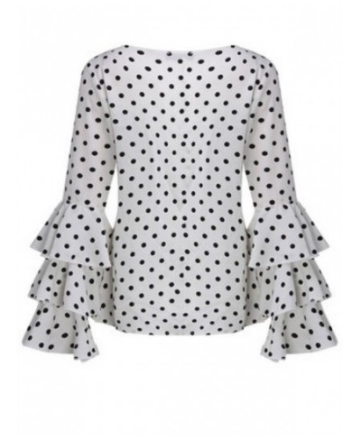 Women's Blouse Summer Polka Dot Print Flare Sleeve Chiffon Blouse Shirt Tops Women O Neck Long Sleeve Blouse Tops Plus Size 5...