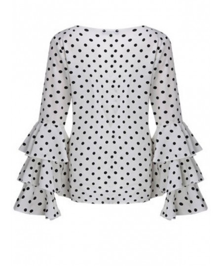 Women's Blouse Summer Polka Dot Print Flare Sleeve Chiffon Blouse Shirt Tops Women O Neck Long Sleeve Blouse Tops Plus Size 5...