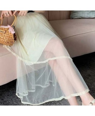 Mori Girl Versatile Innocent Kawaii Girl Solid Color Thin Elastic Irregular A-Line Mesh Cool Skirt $29.76 - Skirts