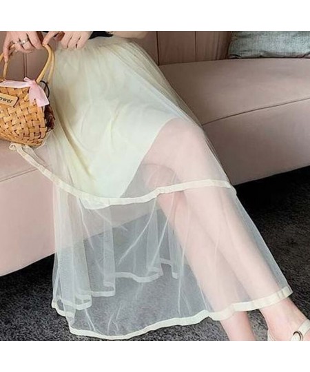 Mori Girl Versatile Innocent Kawaii Girl Solid Color Thin Elastic Irregular A-Line Mesh Cool Skirt $29.76 - Skirts