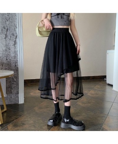 Mori Girl Versatile Innocent Kawaii Girl Solid Color Thin Elastic Irregular A-Line Mesh Cool Skirt $29.76 - Skirts