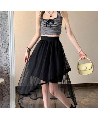 Mori Girl Versatile Innocent Kawaii Girl Solid Color Thin Elastic Irregular A-Line Mesh Cool Skirt $29.76 - Skirts