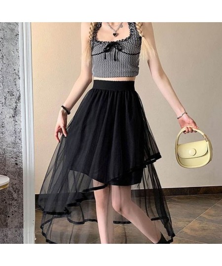 Mori Girl Versatile Innocent Kawaii Girl Solid Color Thin Elastic Irregular A-Line Mesh Cool Skirt $29.76 - Skirts