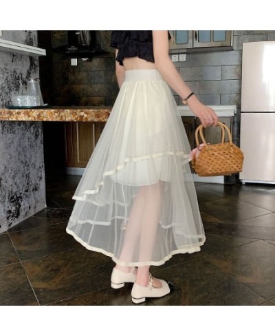 Mori Girl Versatile Innocent Kawaii Girl Solid Color Thin Elastic Irregular A-Line Mesh Cool Skirt $29.76 - Skirts