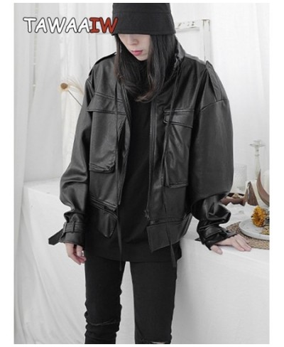 Black Gothic Pu Leather Coats And Jackets Women Long Sleeve Steampunk Streetwear Korean Style Outwear Feminino Harajuku $66.0...