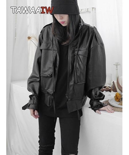 Black Gothic Pu Leather Coats And Jackets Women Long Sleeve Steampunk Streetwear Korean Style Outwear Feminino Harajuku $66.0...