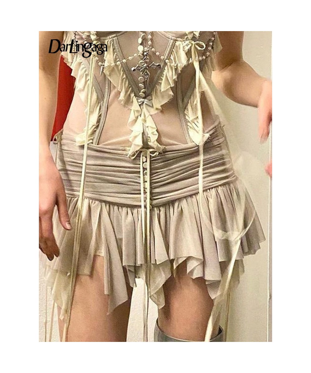 Fashion Chic Y2K Balletcore Irregular Low Rise Mesh Mini Skirt Women Folds Buttons Vintage Aesthetic Summer Pleated $30.28 - ...