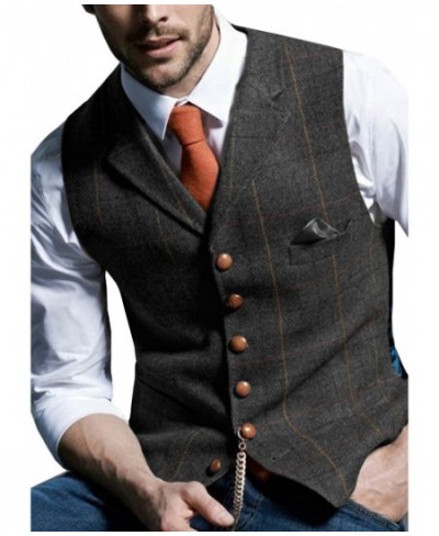 Men's Vests Tweed Suit Business Clothing for Men Striped Waistcoat Punk Vest Groomman Wedding Brwon Black Grey Jacket $49.35 ...