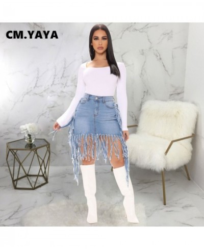 Women Denim Skirts Solid High Waist Zipper Tassel Ripped Strechy Mini Skirt Sexy Fashion Streetwear Summer Clothing 2023 $43....