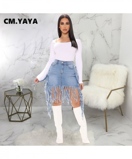 Women Denim Skirts Solid High Waist Zipper Tassel Ripped Strechy Mini Skirt Sexy Fashion Streetwear Summer Clothing 2023 $43....