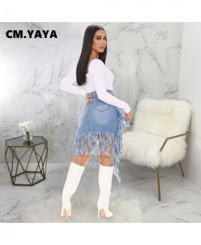 Women Denim Skirts Solid High Waist Zipper Tassel Ripped Strechy Mini Skirt Sexy Fashion Streetwear Summer Clothing 2023 $43....