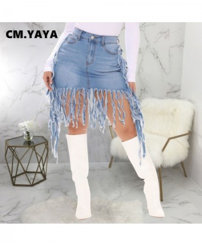 Women Denim Skirts Solid High Waist Zipper Tassel Ripped Strechy Mini Skirt Sexy Fashion Streetwear Summer Clothing 2023 $43....