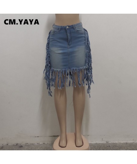 Women Denim Skirts Solid High Waist Zipper Tassel Ripped Strechy Mini Skirt Sexy Fashion Streetwear Summer Clothing 2023 $43....