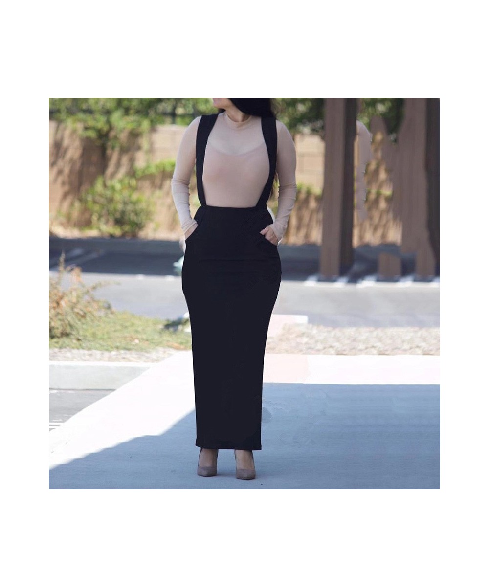 White Suspender Skirt Long Bodycon Stretch Pencil Skirts Black High Waist Ankle Length Overalls Strap Maxi Skirts For Women $...