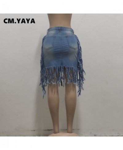 Women Denim Skirts Solid High Waist Zipper Tassel Ripped Strechy Mini Skirt Sexy Fashion Streetwear Summer Clothing 2023 $43....