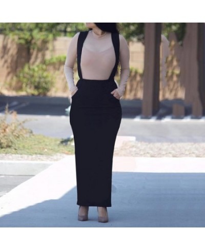 White Suspender Skirt Long Bodycon Stretch Pencil Skirts Black High Waist Ankle Length Overalls Strap Maxi Skirts For Women $...