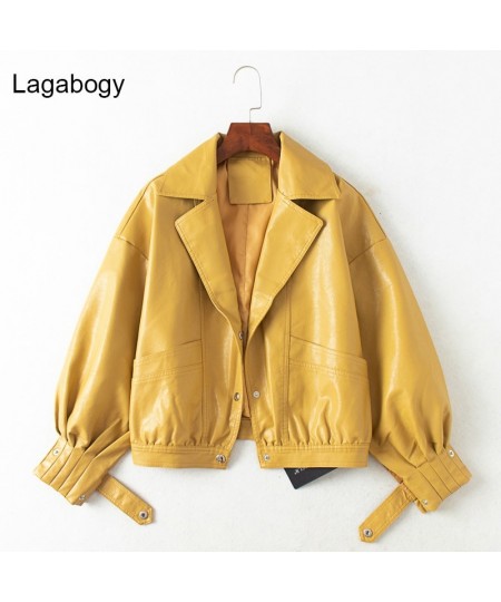 Women PU Leather Jacket Single Breasted Short Motorcycle Punk Coat Female Long Sleeve Loose Faux Leather Bomber Outwear $70.1...