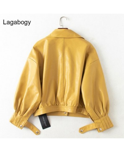 Women PU Leather Jacket Single Breasted Short Motorcycle Punk Coat Female Long Sleeve Loose Faux Leather Bomber Outwear $70.1...