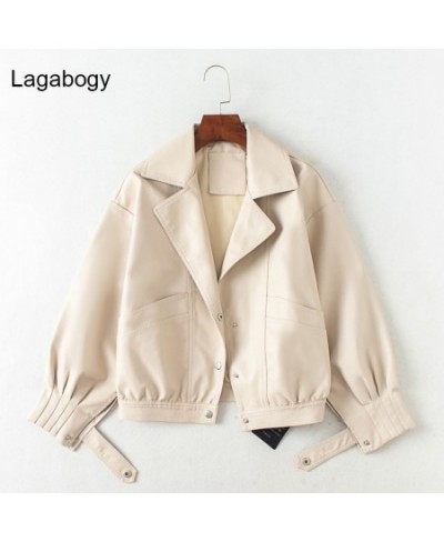 Women PU Leather Jacket Single Breasted Short Motorcycle Punk Coat Female Long Sleeve Loose Faux Leather Bomber Outwear $70.1...