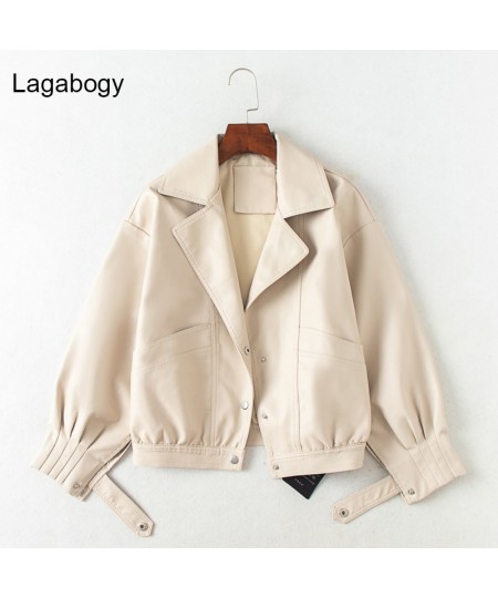 Women PU Leather Jacket Single Breasted Short Motorcycle Punk Coat Female Long Sleeve Loose Faux Leather Bomber Outwear $70.1...