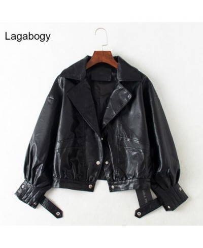 Women PU Leather Jacket Single Breasted Short Motorcycle Punk Coat Female Long Sleeve Loose Faux Leather Bomber Outwear $70.1...