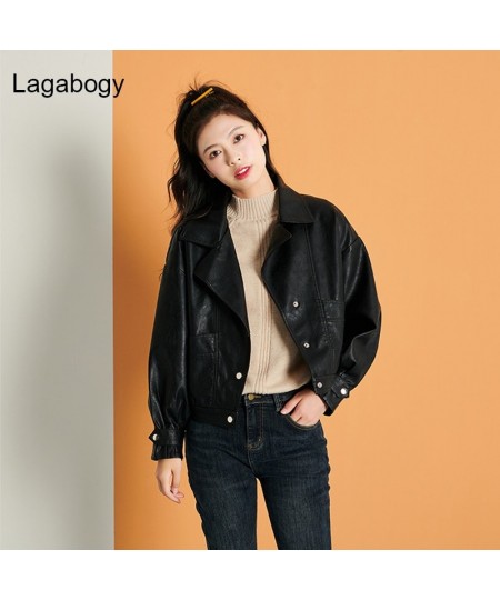 Women PU Leather Jacket Single Breasted Short Motorcycle Punk Coat Female Long Sleeve Loose Faux Leather Bomber Outwear $70.1...