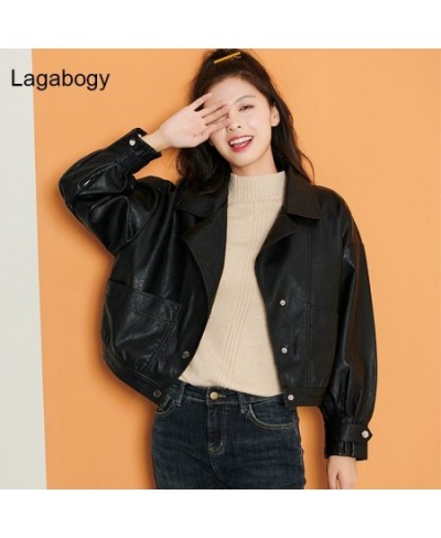 Women PU Leather Jacket Single Breasted Short Motorcycle Punk Coat Female Long Sleeve Loose Faux Leather Bomber Outwear $70.1...