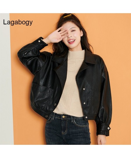 Women PU Leather Jacket Single Breasted Short Motorcycle Punk Coat Female Long Sleeve Loose Faux Leather Bomber Outwear $70.1...