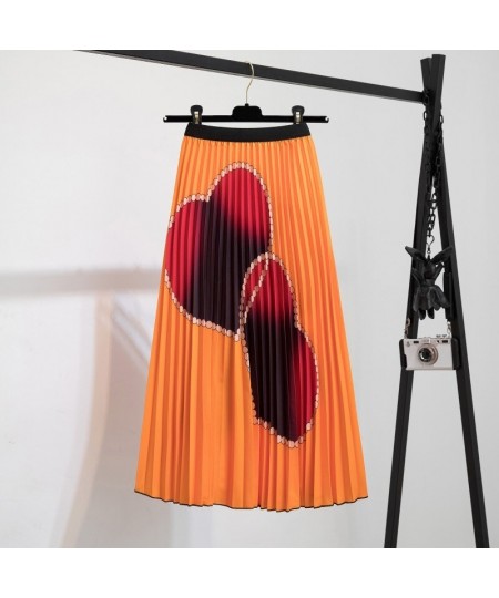 2023 Fashion Pleated Summer Skirts Womens Cartoon Indie Folk Print High Waist Strechy Midi Long Skirt Ladies Party Jupe Femme...