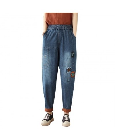 Fashion Cartoon Patch Jeans Women's 2023 Spring and Summer Thin Elastic Waist Loose All-Match Casual Cropped Harem Pants $61....