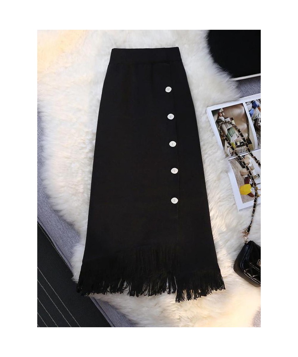 Knitted Skirt For Women Autumn Winter 2022 New Black High Waist Thousand Bird Lattice Tassel Retro A-line Skirts Elegant $45....