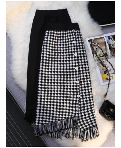 Knitted Skirt For Women Autumn Winter 2022 New Black High Waist Thousand Bird Lattice Tassel Retro A-line Skirts Elegant $45....