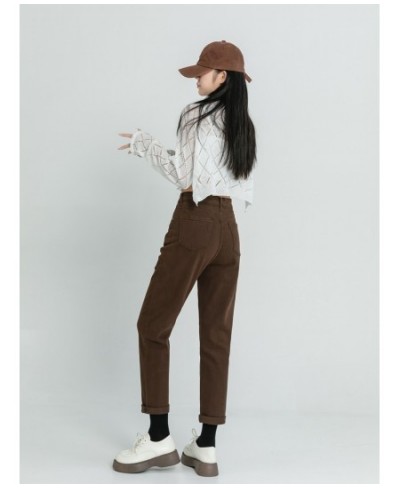 High Waist Elastic Denim Harem Pants Ladies Casual Vintage Wash Jeans Women Autumn Winter Brown Mom Jean Femme $49.43 - Jeans