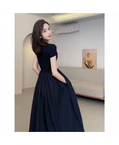 Women's Clothing 2023 Square Neck Short Sleeve Female Dress Elegant Spring Black Vestido Casual Midi Dress Robe Tunic Frocks ...