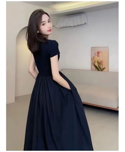 Women's Clothing 2023 Square Neck Short Sleeve Female Dress Elegant Spring Black Vestido Casual Midi Dress Robe Tunic Frocks ...