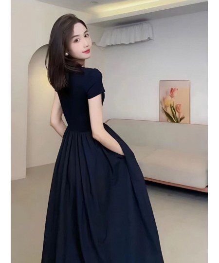 Women's Clothing 2023 Square Neck Short Sleeve Female Dress Elegant Spring Black Vestido Casual Midi Dress Robe Tunic Frocks ...