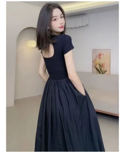 Women's Clothing 2023 Square Neck Short Sleeve Female Dress Elegant Spring Black Vestido Casual Midi Dress Robe Tunic Frocks ...