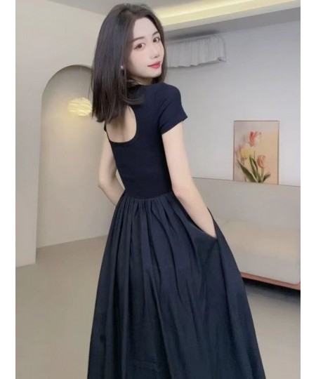 Women's Clothing 2023 Square Neck Short Sleeve Female Dress Elegant Spring Black Vestido Casual Midi Dress Robe Tunic Frocks ...