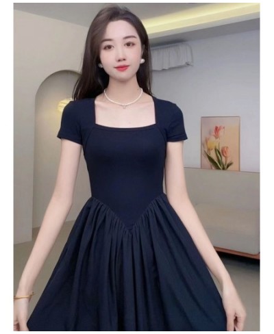 Women's Clothing 2023 Square Neck Short Sleeve Female Dress Elegant Spring Black Vestido Casual Midi Dress Robe Tunic Frocks ...