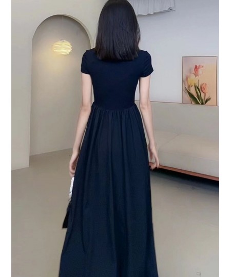 Women's Clothing 2023 Square Neck Short Sleeve Female Dress Elegant Spring Black Vestido Casual Midi Dress Robe Tunic Frocks ...