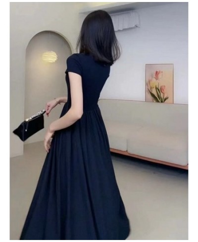 Women's Clothing 2023 Square Neck Short Sleeve Female Dress Elegant Spring Black Vestido Casual Midi Dress Robe Tunic Frocks ...